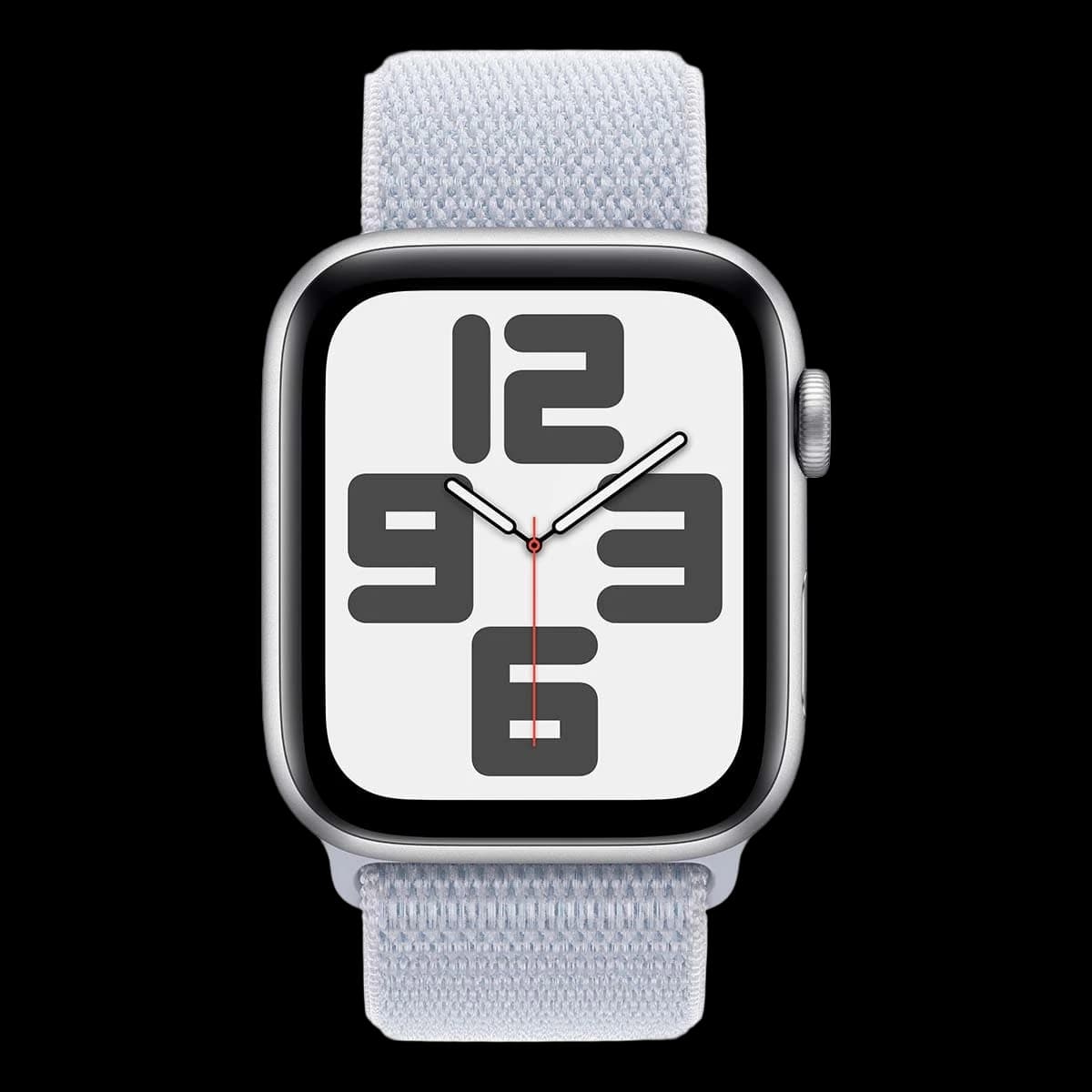 Apple Watch SE (2024), 44 мм корпус из алюминия цвета «Silver», ремешок Sport Loop цвета «Blue Cloud»