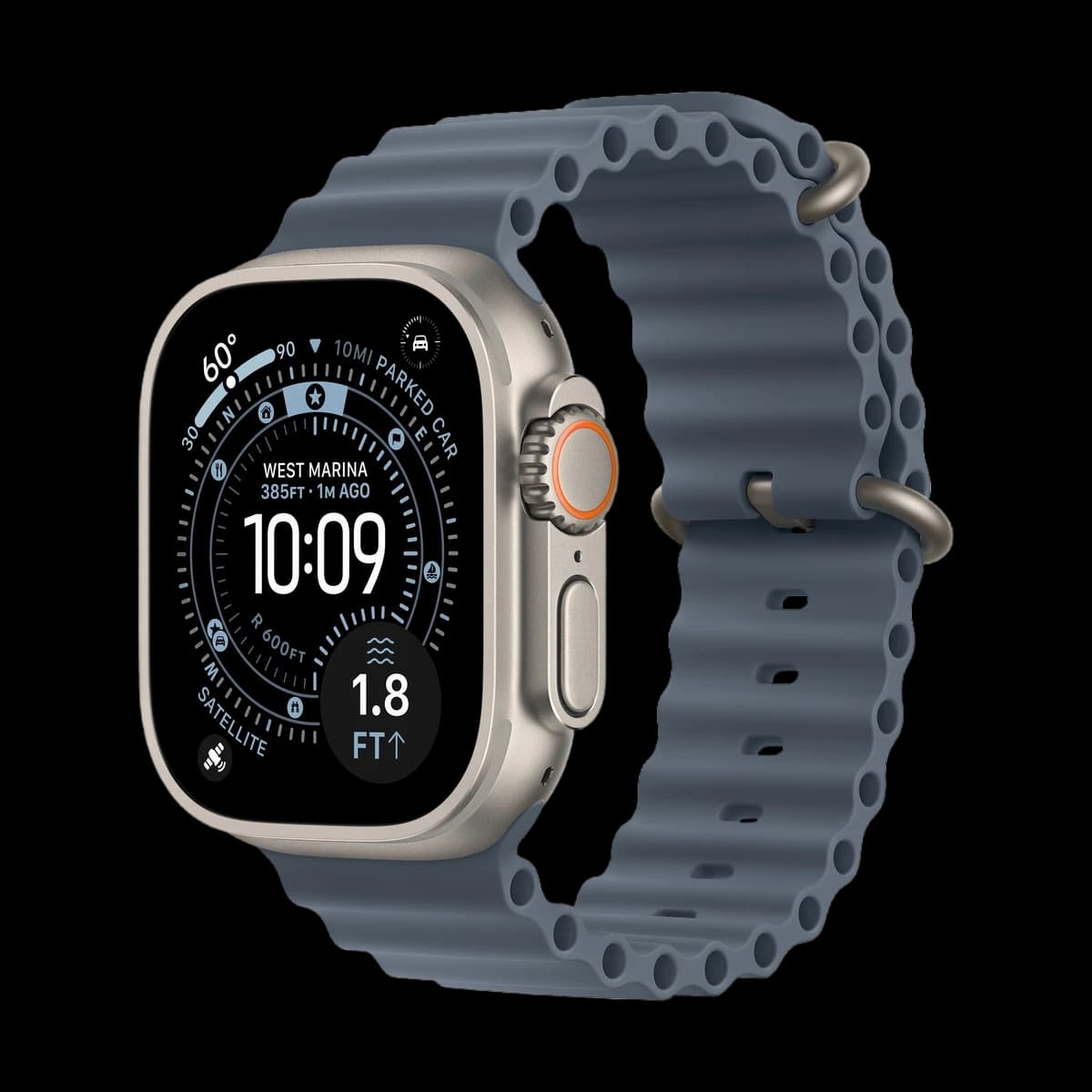 Apple Watch Ultra 3 (2025), 49 мм корпус из титана цвета «Natural», ремешок Ocean Band цвета «Anchor Blue»