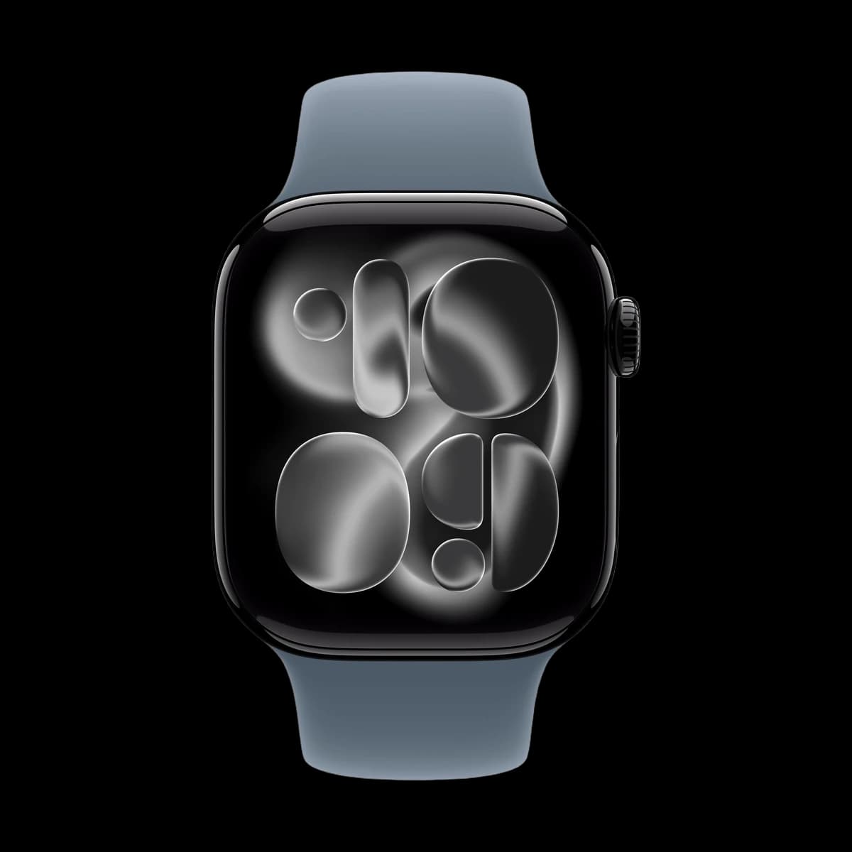 Apple Watch Series 11, 46 мм корпус из алюминия цвета «Jet Black», ремешок Sport Band размера S/M цвета «Anchor Blue»
