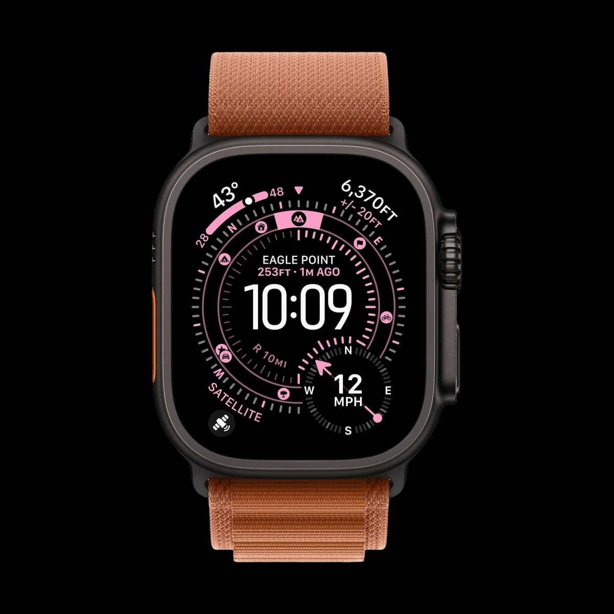 Apple Watch Ultra 3 (2025), 49 мм корпус из титана цвета «Black», ремешок Alpine Loop размера M цвета «Terra Cotta»