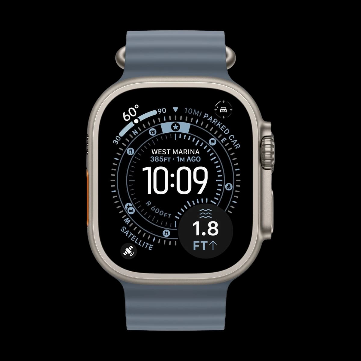 Apple Watch Ultra 3 (2025), 49 мм корпус из титана цвета «Natural», ремешок Ocean Band цвета «Anchor Blue»