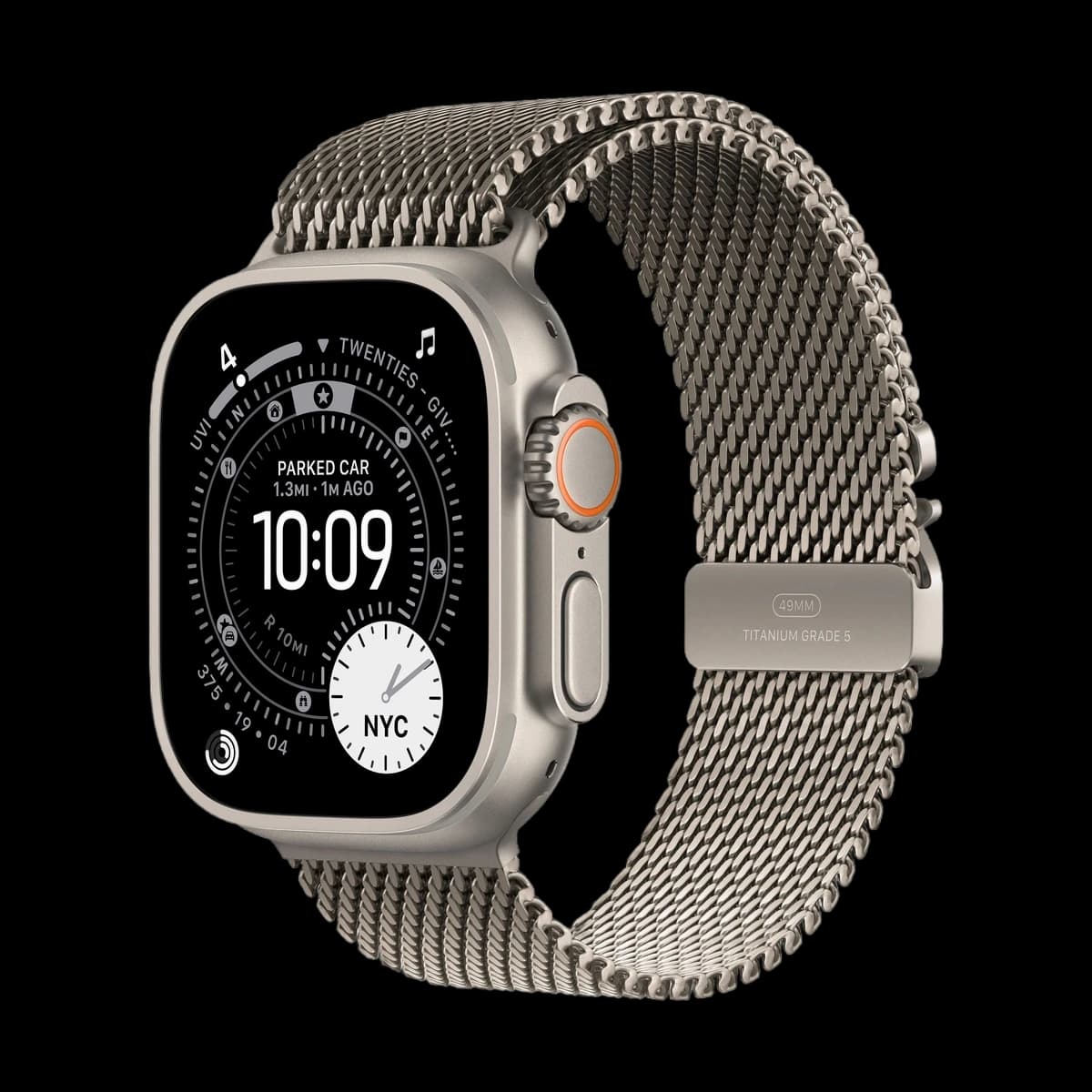 Apple Watch Ultra 3 (2025), 49 мм корпус из титана цвета «Natural», ремешок Titanium Milanese Loop размера M цвета «Natural»