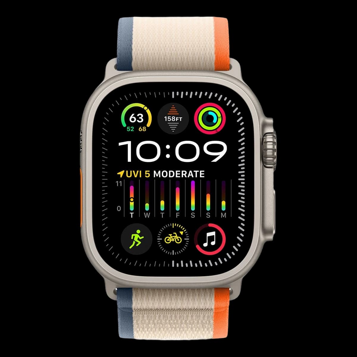 Apple Watch Ultra 2 (2023), 49 мм корпус из титана цвета «Natural», ремешок Trail Loop размера S/M цвета «Orange/Beige»