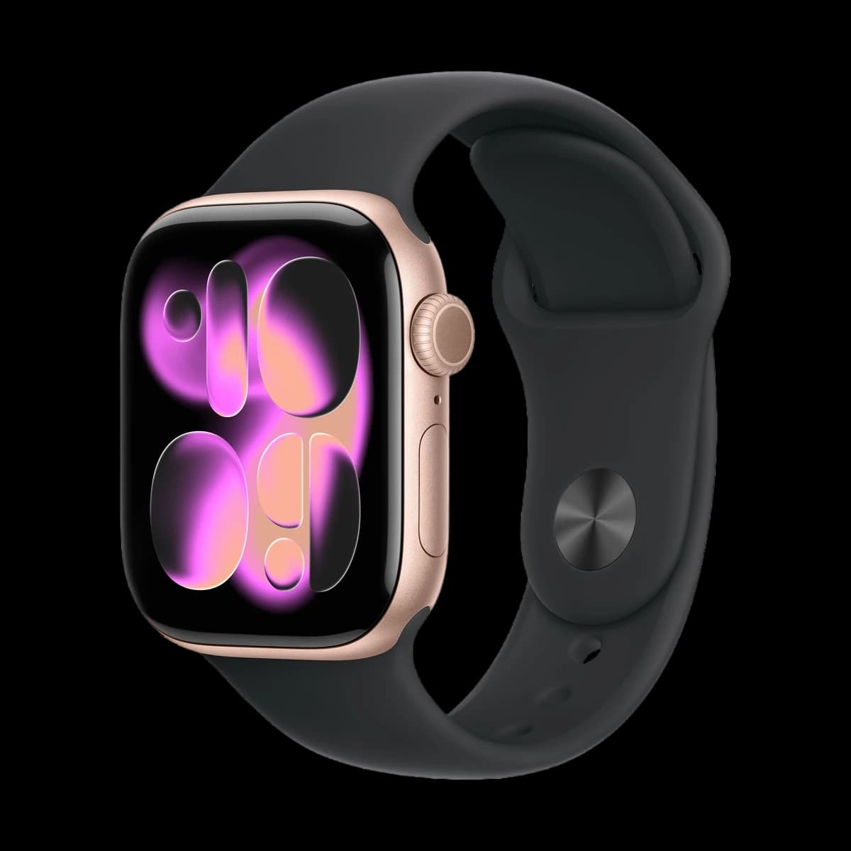 Apple Watch Series 11, 46 мм корпус из алюминия цвета «Rose Gold», ремешок Sport Band размера M/L цвета «Black»