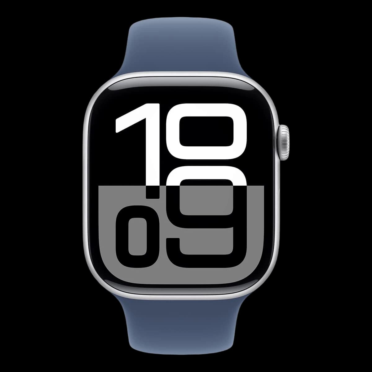 Apple Watch Series 10, 46 мм корпус из алюминия цвета «Silver», ремешок Sport Band размера S/M цвета «Denim»