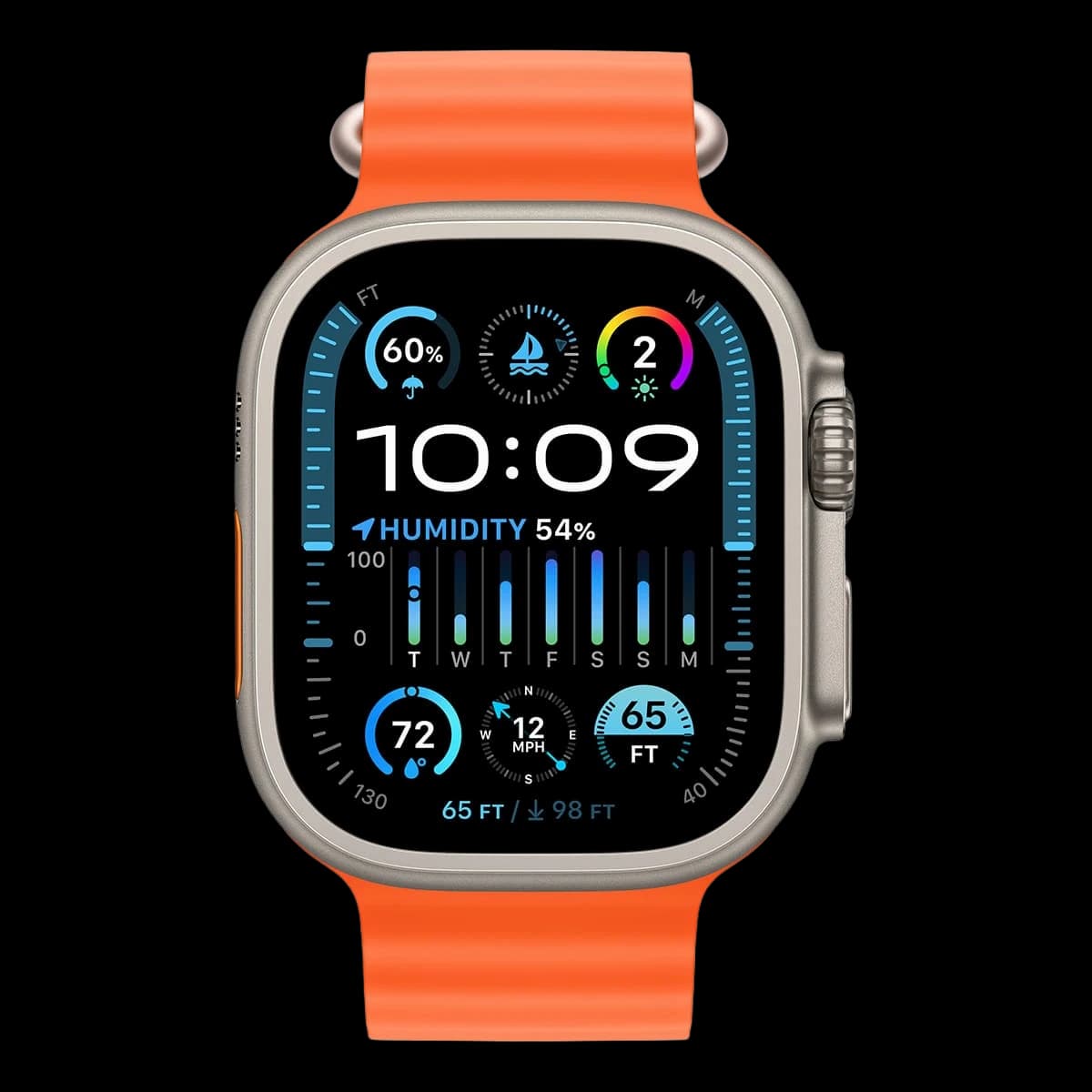 Apple Watch Ultra 2 (2023), 49 мм корпус из титана цвета «Natural», ремешок Ocean Band цвета «Orange»