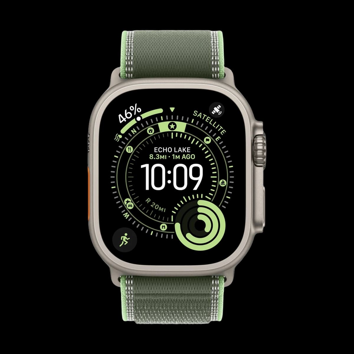 Apple Watch Ultra 3 (2025), 49 мм корпус из титана цвета «Natural», ремешок Trail Loop размера M/L цвета «Green/Neon»