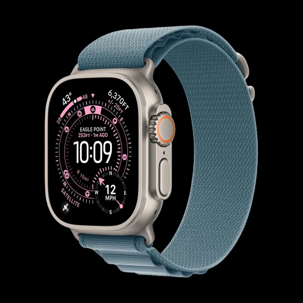 Apple Watch Ultra 3 (2025), 49 мм корпус из титана цвета «Natural», ремешок Alpine Loop размера L цвета «Light Blue»