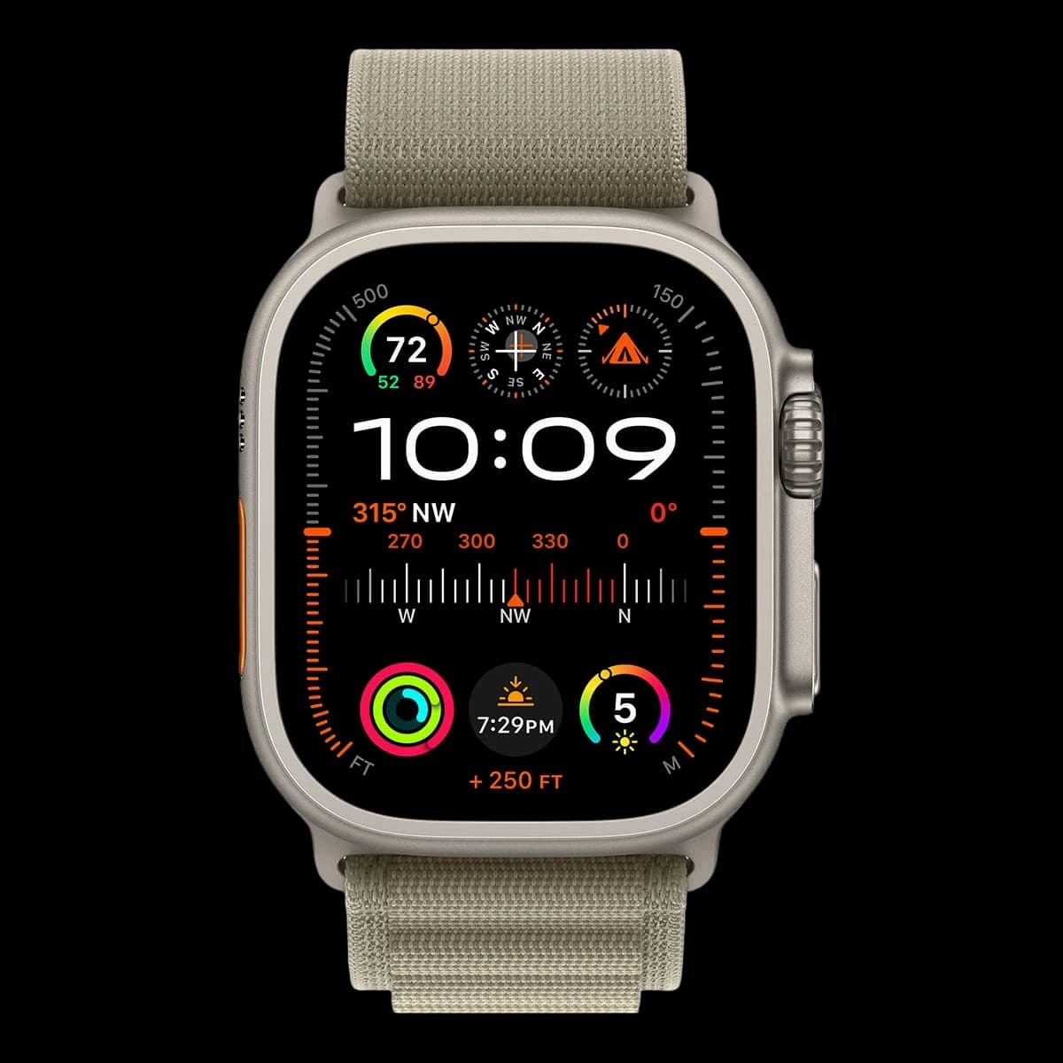 Apple Watch Ultra 2 (2023), 49 мм корпус из титана цвета «Natural», ремешок Alpine Loop размера M цвета «Olive»