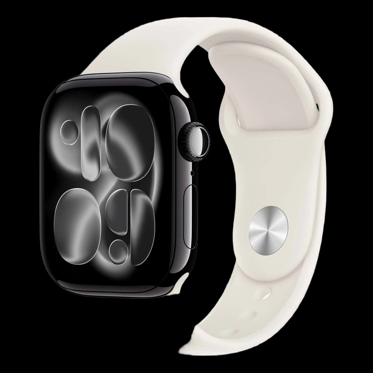 Apple Watch Series 11, 46 мм корпус из алюминия цвета «Jet Black», ремешок Sport Band размера S/M цвета «Light Blush»