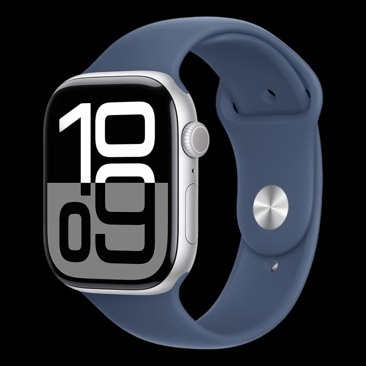 Apple Watch Series 10, 46 мм корпус из алюминия цвета «Silver», ремешок Sport Band размера S/M цвета «Denim»
