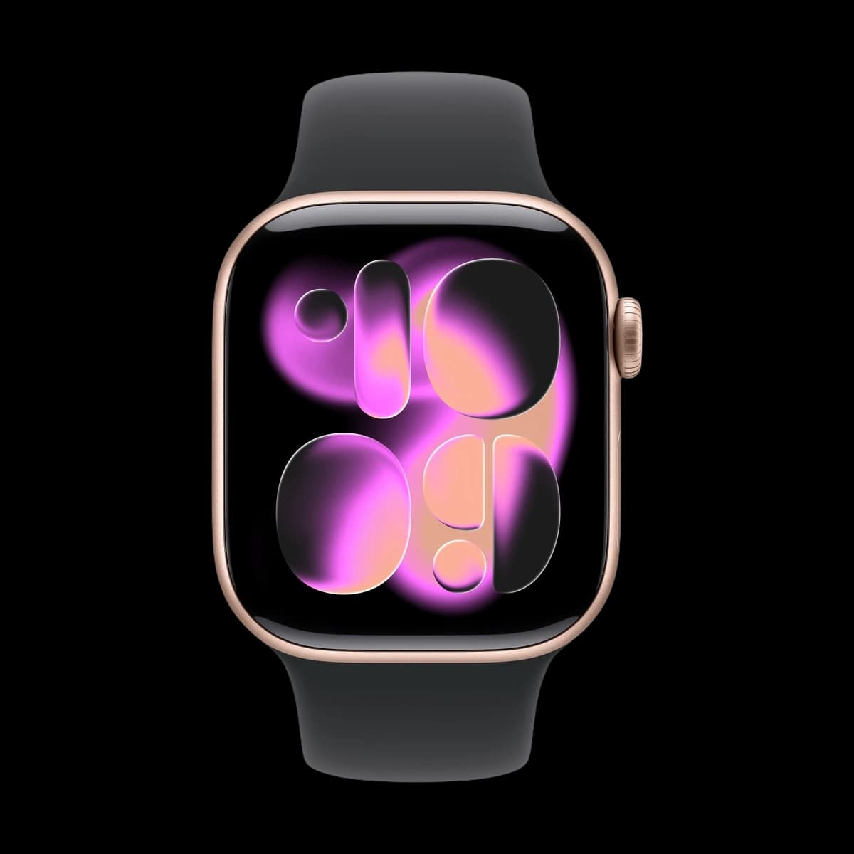 Apple Watch Series 11, 46 мм корпус из алюминия цвета «Rose Gold», ремешок Sport Band размера M/L цвета «Black»