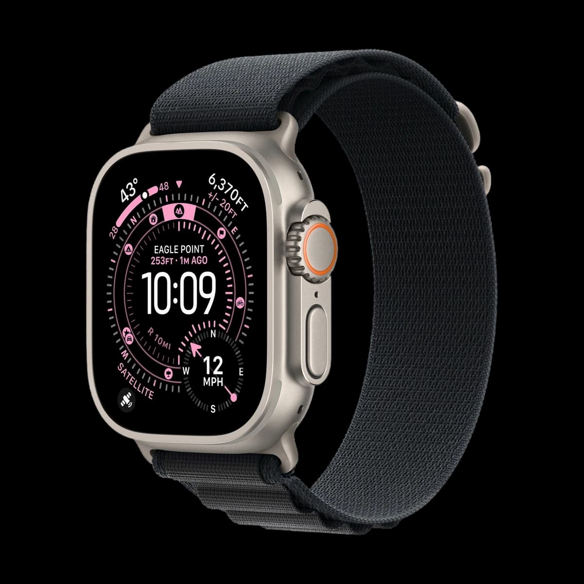 Apple Watch Ultra 3 (2025), 49 мм корпус из титана цвета «Natural», ремешок Alpine Loop размера M цвета «Black»