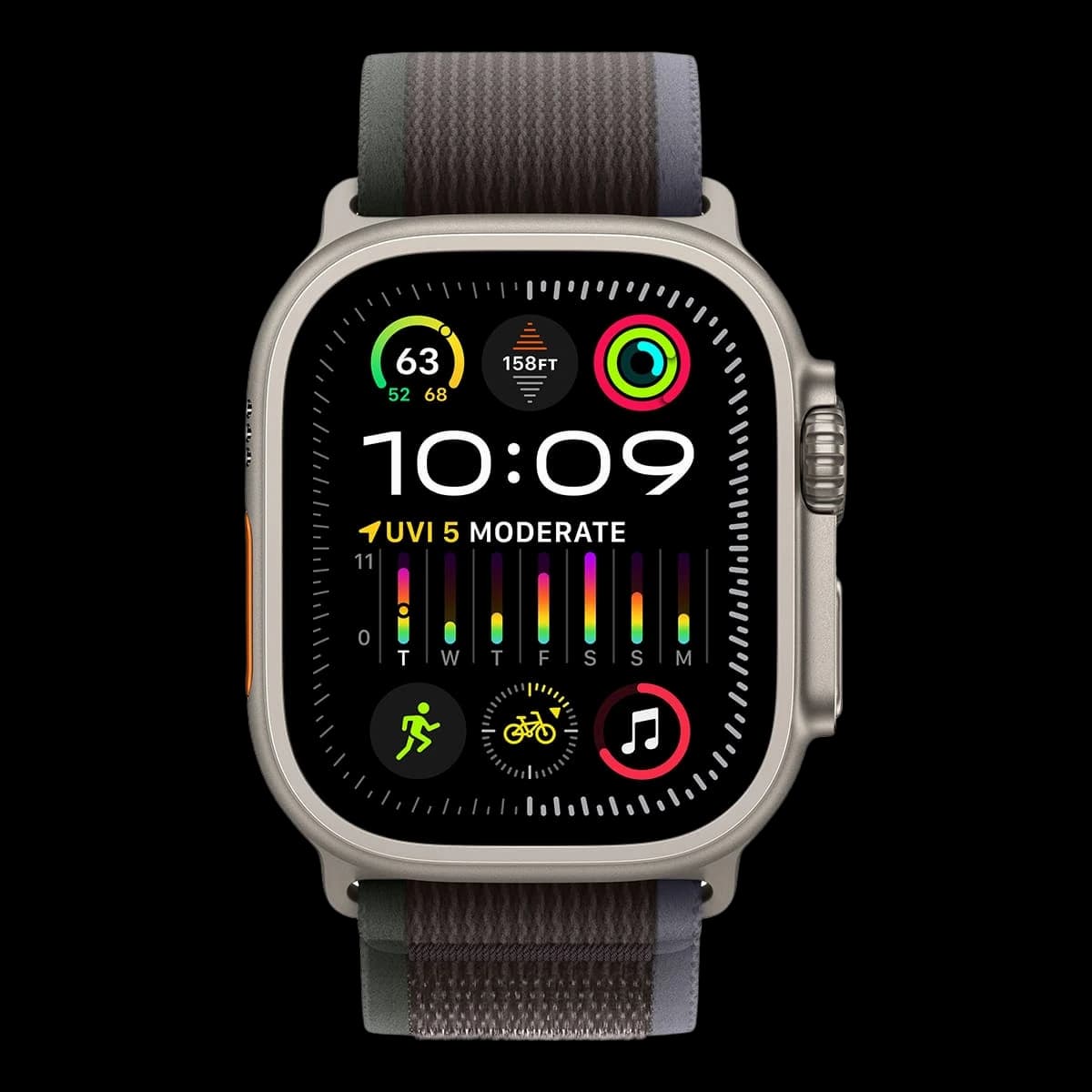 Apple Watch Ultra 2 (2023), 49 мм корпус из титана цвета «Natural», ремешок Trail Loop размера S/M цвета «Blue/Black»