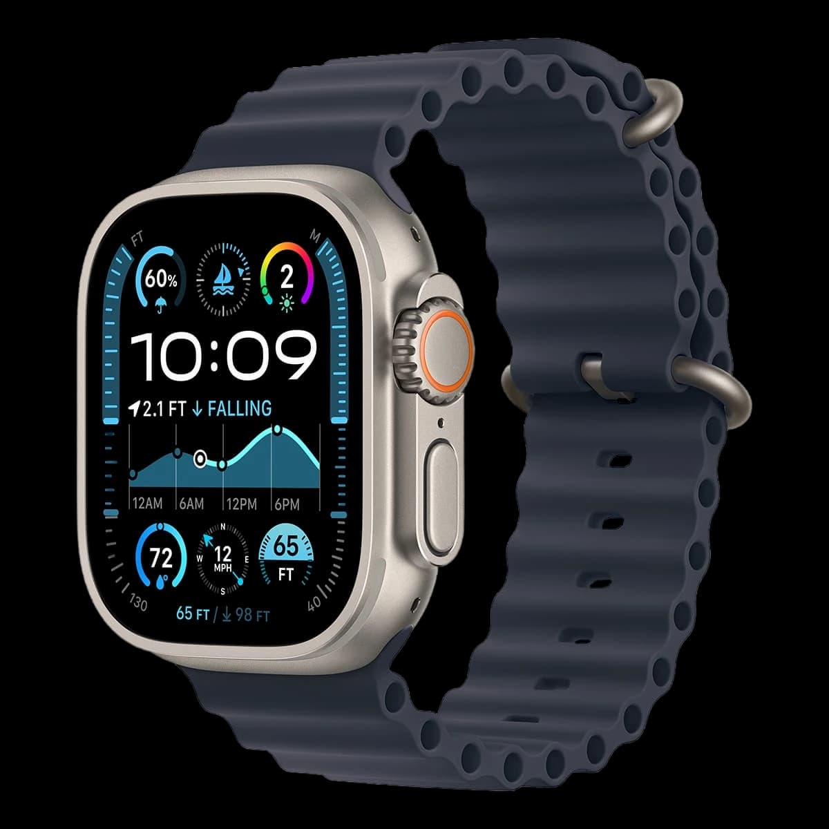 Apple Watch Ultra 2 (2024), 49 мм корпус из титана цвета «Natural», ремешок Ocean Band цвета «Navy»