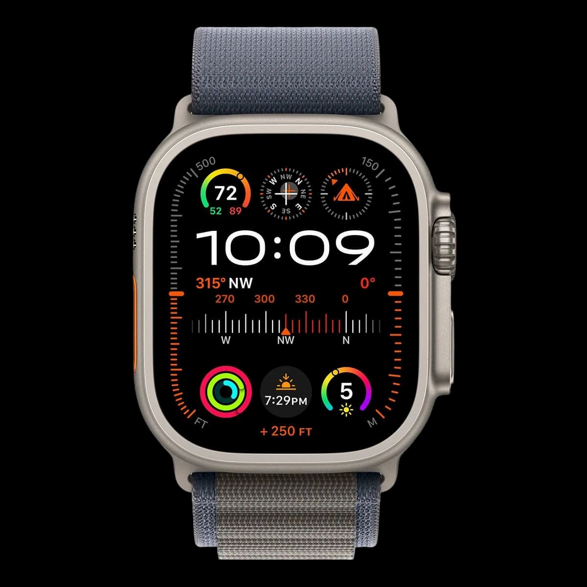 Apple Watch Ultra 2 (2023), 49 мм корпус из титана цвета «Natural», ремешок Alpine Loop размера M цвета «Blue»