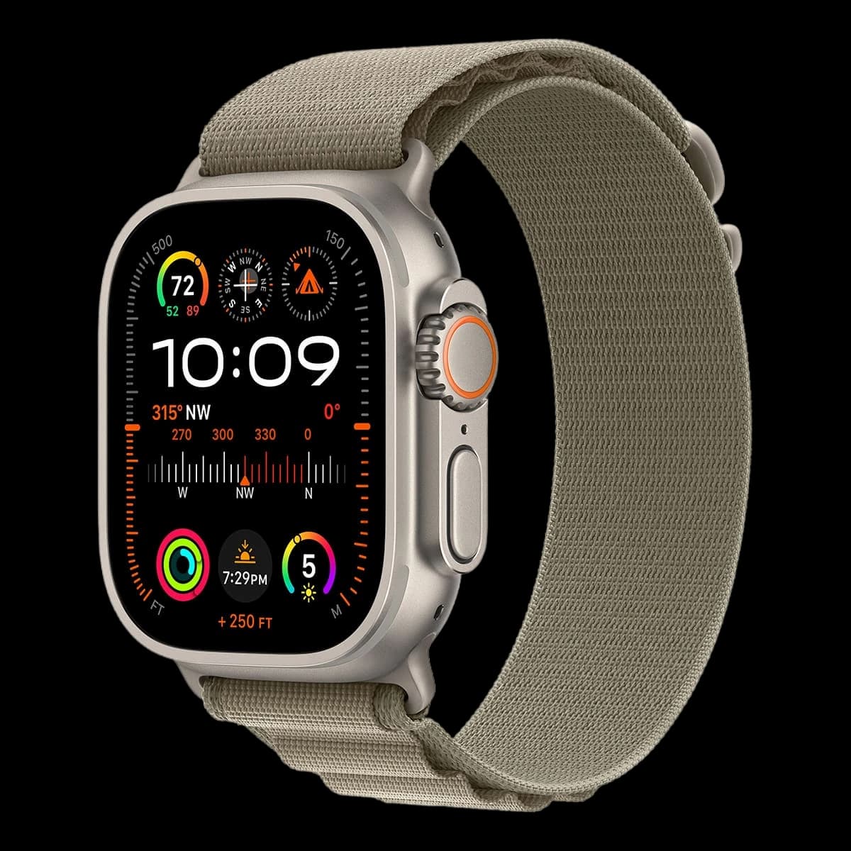Apple Watch Ultra 2 (2023), 49 мм корпус из титана цвета «Natural», ремешок Alpine Loop размера M цвета «Olive»
