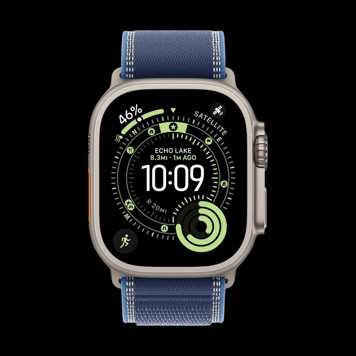 Apple Watch Ultra 3 (2025), 49 мм корпус из титана цвета «Natural», ремешок Trail Loop размера M/L цвета «Blue/Bright Blue»