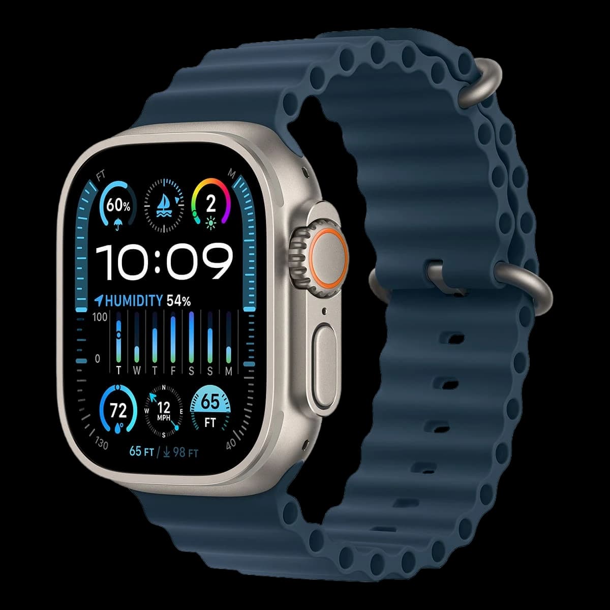 Apple Watch Ultra 2 (2023), 49 мм корпус из титана цвета «Natural», ремешок Ocean Band цвета «Blue»