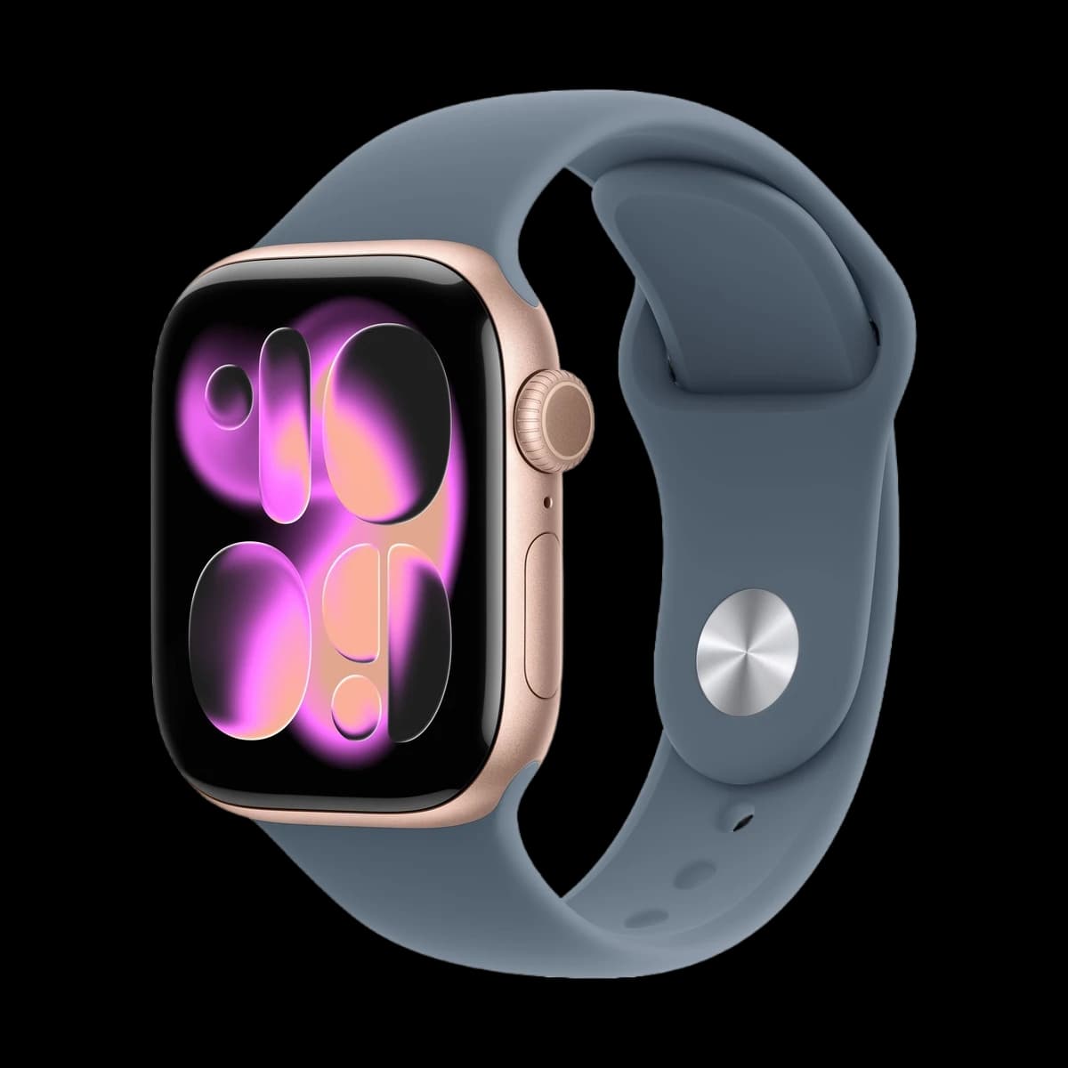 Apple Watch Series 11, 46 мм корпус из алюминия цвета «Rose Gold», ремешок Sport Band размера S/M цвета «Anchor Blue»