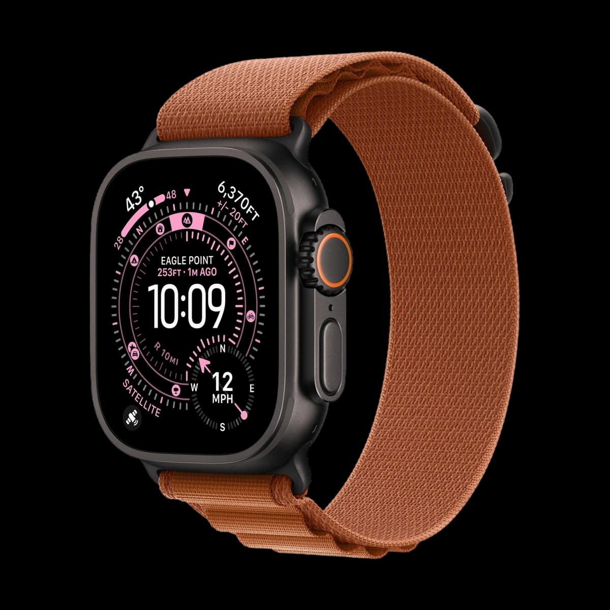Apple Watch Ultra 3 (2025), 49 мм корпус из титана цвета «Black», ремешок Alpine Loop размера S цвета «Terra Cotta»