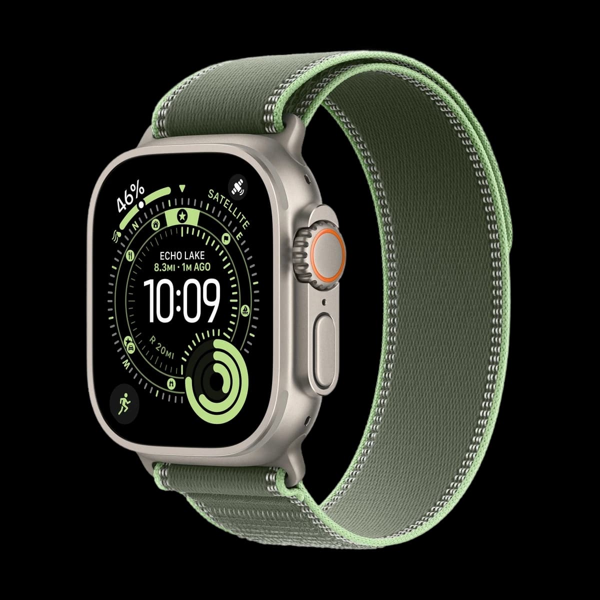 Apple Watch Ultra 3 (2025), 49 мм корпус из титана цвета «Natural», ремешок Trail Loop размера S/M цвета «Green/Neon»