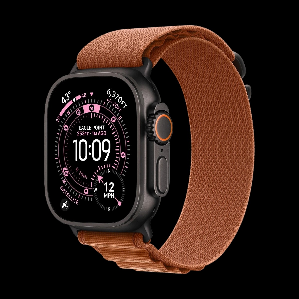 Apple Watch Ultra 3 (2025), 49 мм корпус из титана цвета «Black», ремешок Alpine Loop размера M цвета «Terra Cotta»