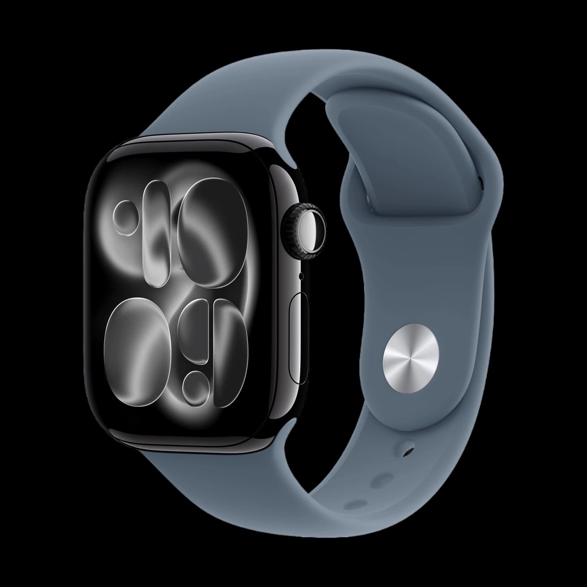 Apple Watch Series 11, 46 мм корпус из алюминия цвета «Jet Black», ремешок Sport Band размера S/M цвета «Anchor Blue»