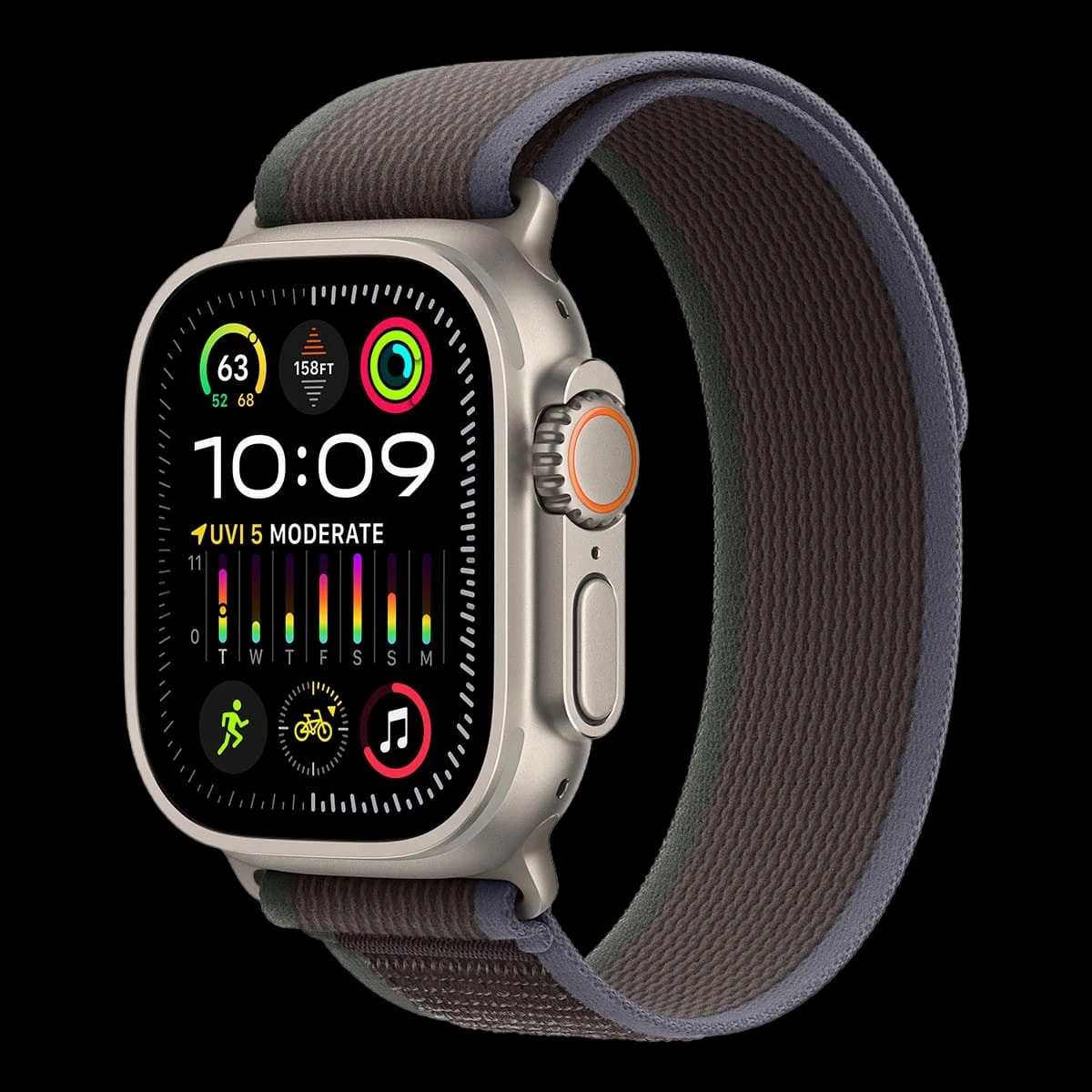 Apple Watch Ultra 2 (2023), 49 мм корпус из титана цвета «Natural», ремешок Trail Loop размера M/L цвета «Blue/Black»